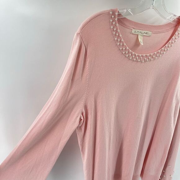 EMALINE pearl beaded pink blush lightweight sweater large EUC - Picture 8 of 10